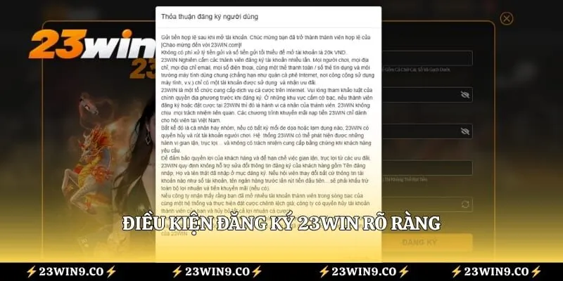 Điều kiện đăng ký 23WIN rõ ràng 