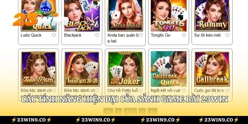 Các tính năng hiện đại của sảnh game bài 23WIN trực tuyến