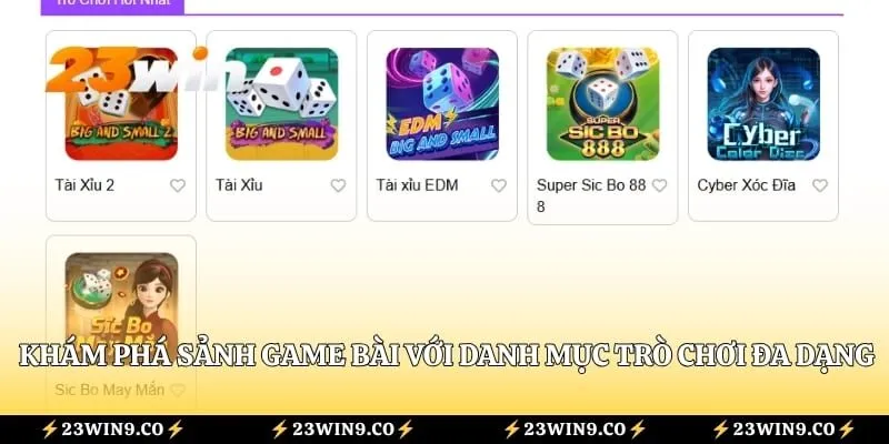 Khám phá sảnh game bài với danh mục trò chơi đa dạng