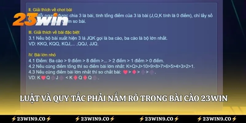 Luật và quy tắc phải nắm rõ trong bài cào 23WIN