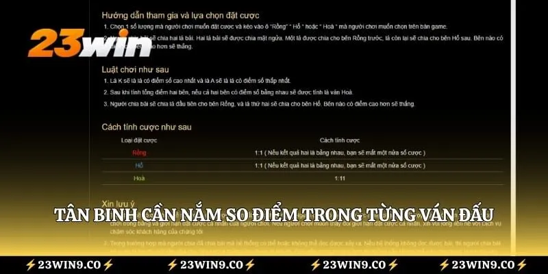 Rồng Hổ 23WIN – Luật So Điểm Và Cách Xác Định Kết Quả 3 Tân binh cần nắm so điểm trong từng ván đấu