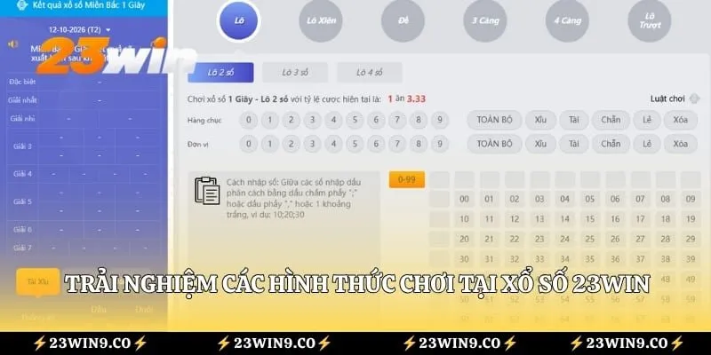 Trải nghiệm các hình thức chơi tại xổ số 23WIN